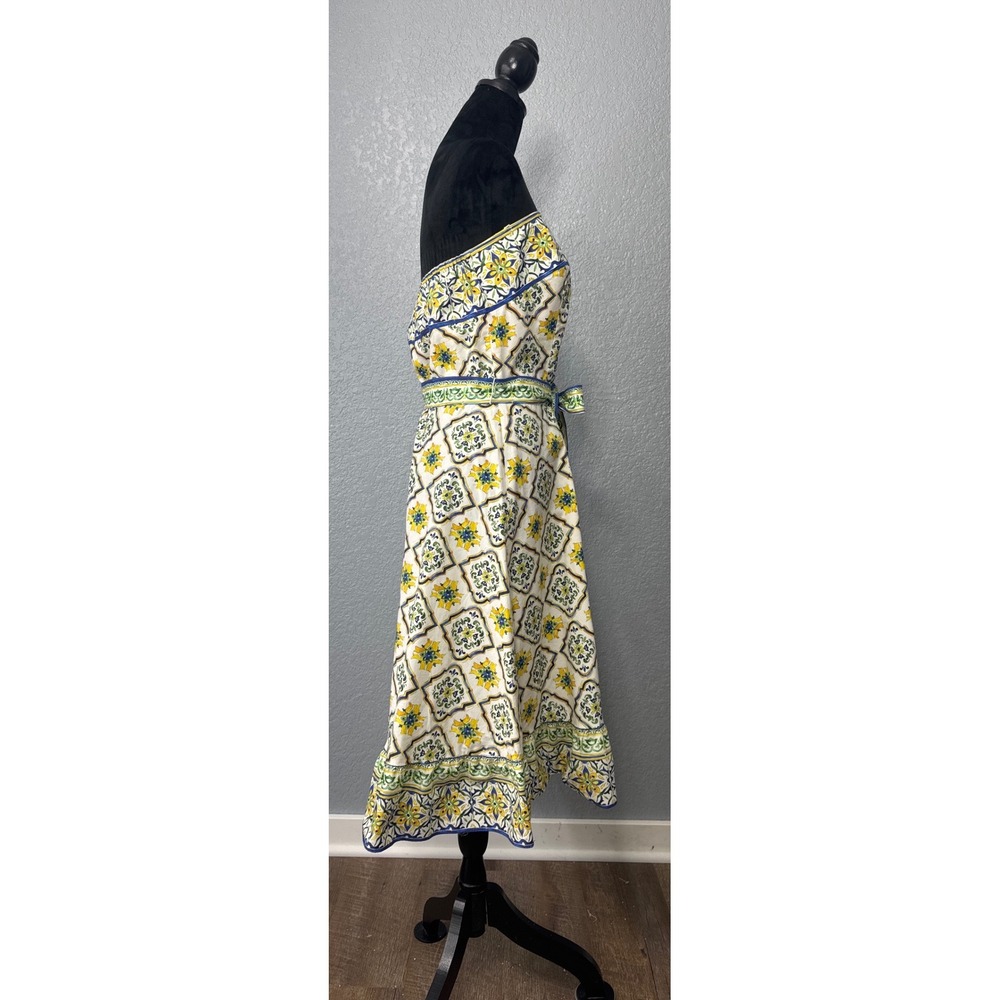 Antonio Melani Dress Womens 12 White Tile Print Strapless Midi Sun Dress Cotton - Picture 9 of 14